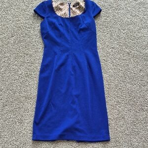 Tahari ASL Royal Blue Cap Sleeve Midi Dress